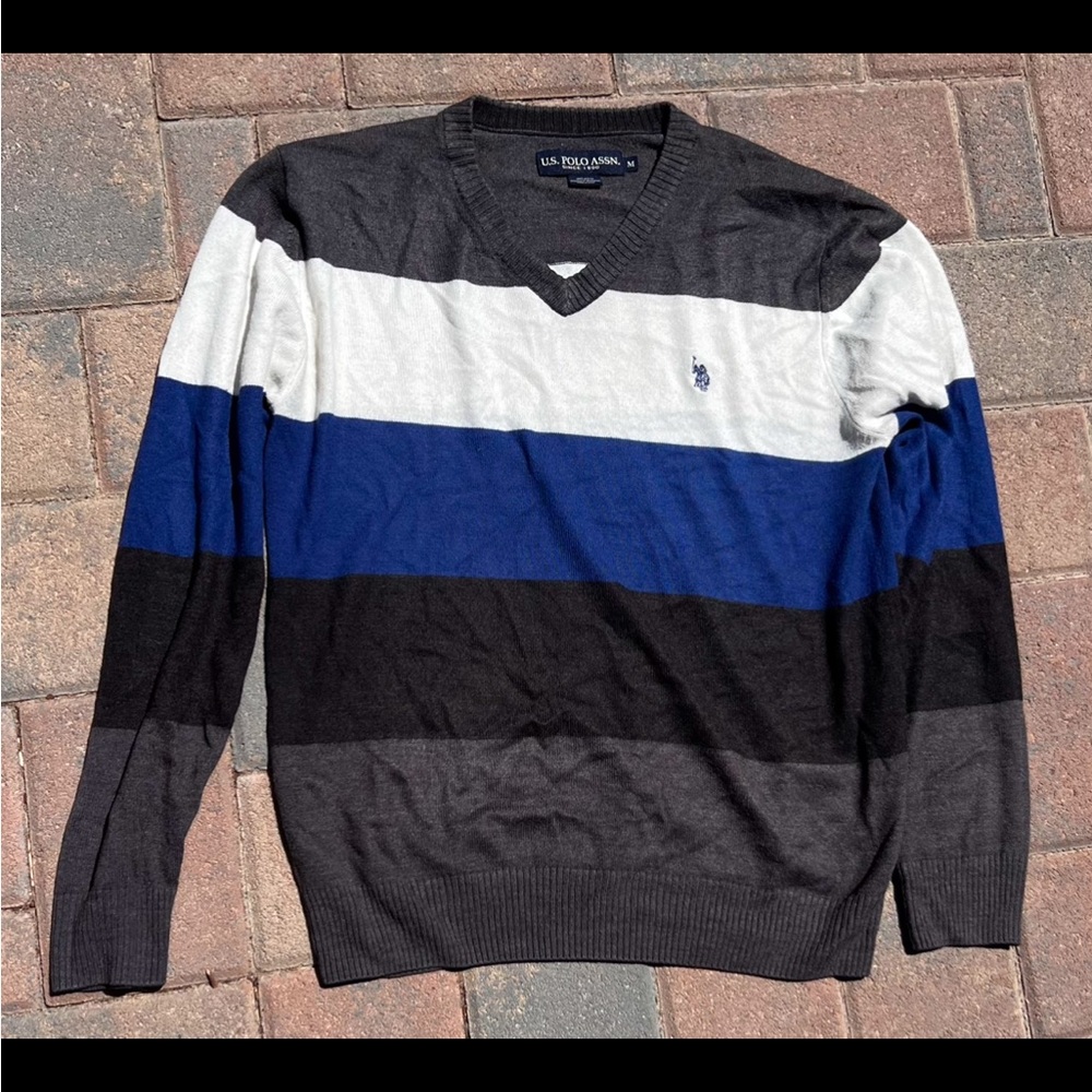 U.S. Polo Assn. Men's V-Neck Sweater - Grey, Black, White, Blue